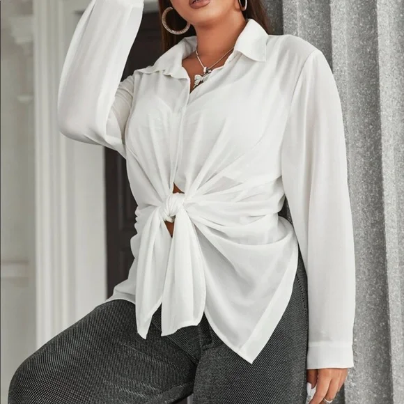 Boho Plus Size Slit Open back Button Shirt Top Blouse Black - Picture 8 of 10